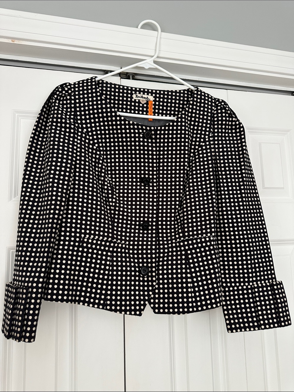 Black & Cream Polka Dot Jacket Blazer Size Medium Retro Chic